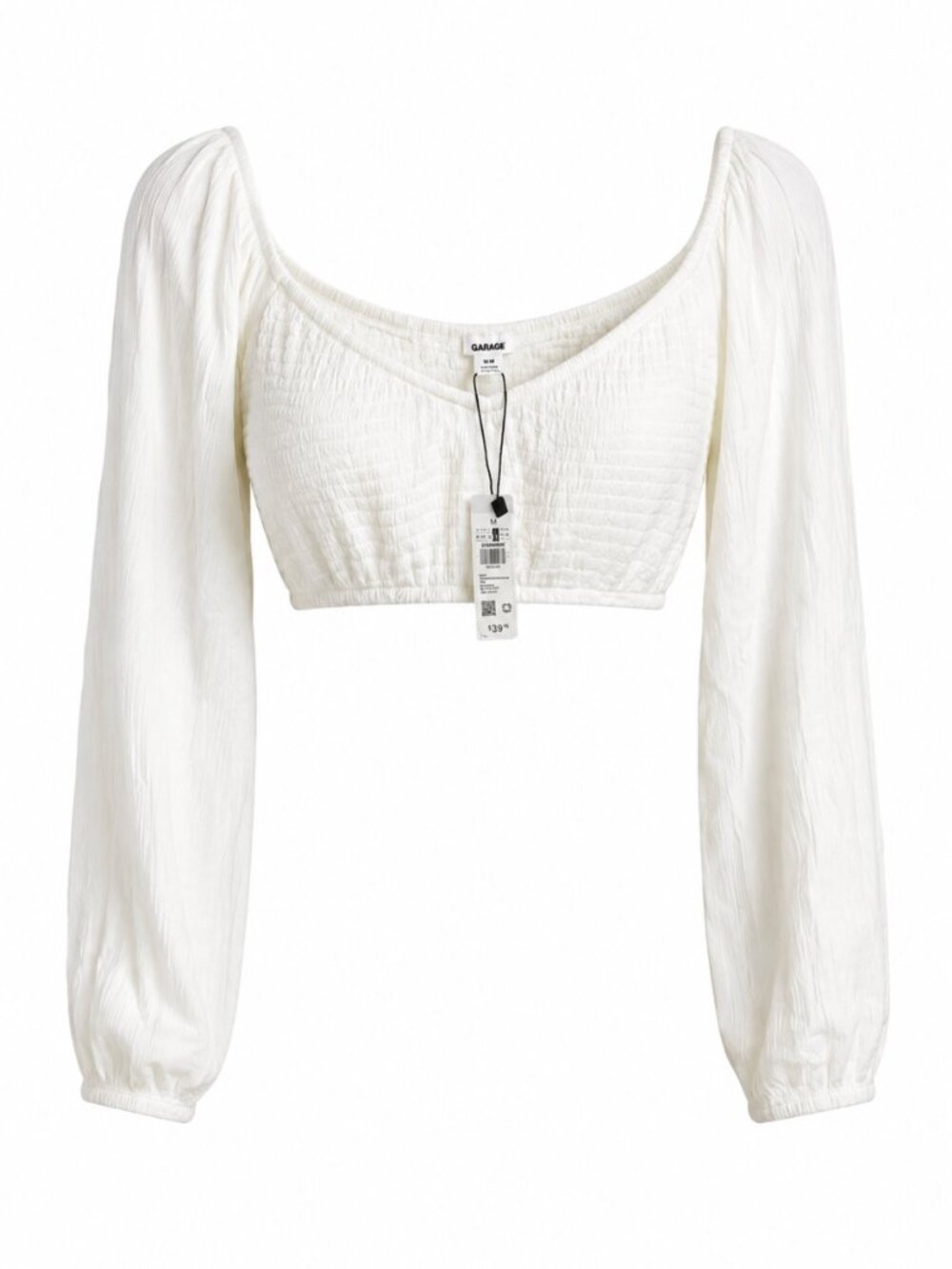 NWT Garage White Smocked Puff Sleeve Micro Top Size M